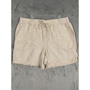 Lands' End Shorts Womens XL 18 Beige Linen High Rise Elastic Drawstring Coastal